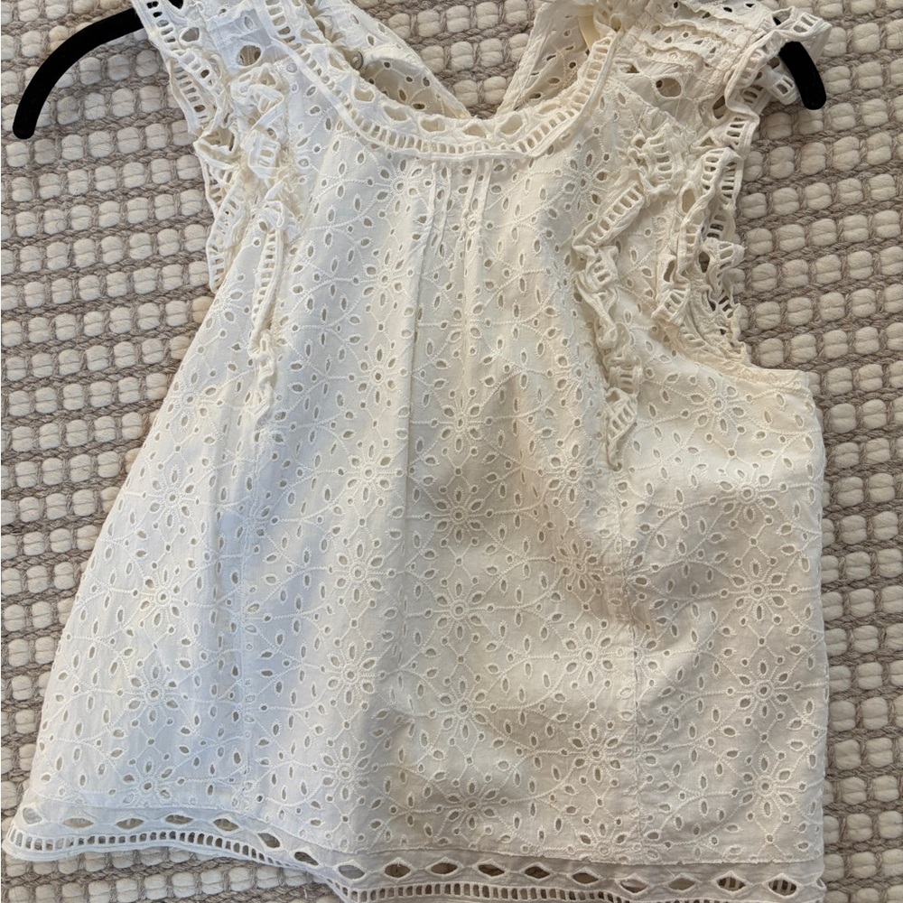 Anthropologie White Sleeveless Ruffled Blouse